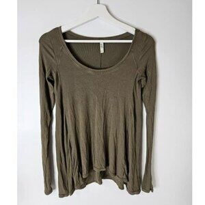 Free People January Thermal Shirt Sz XS Ribbed Long Sleeve Scoop Neck Tee Green